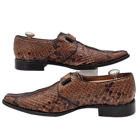Exotic Python Snake skin Aldo Brue Italy Mens size 8.5 Brown Loafers Dress Shoes - Picture 10 of 13